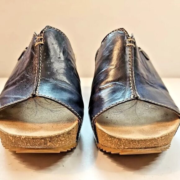 Josef Seibel Meike Platform Wedge Sandals Size 7.5 EU 38 Dark Blue Leather Slide - Picture 3 of 8